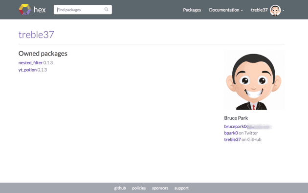 A screenshot of my hex package profile