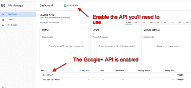 Enable Google Plus API